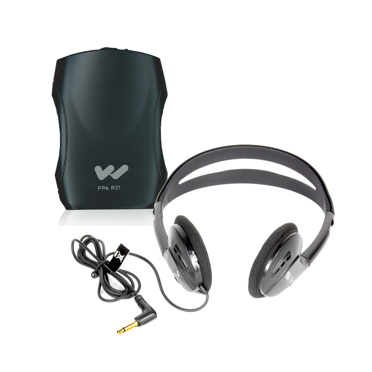 Williams Sound PPA R37 belt-pack receiver with headphones